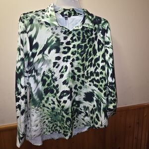 Green Animal Print Blouse